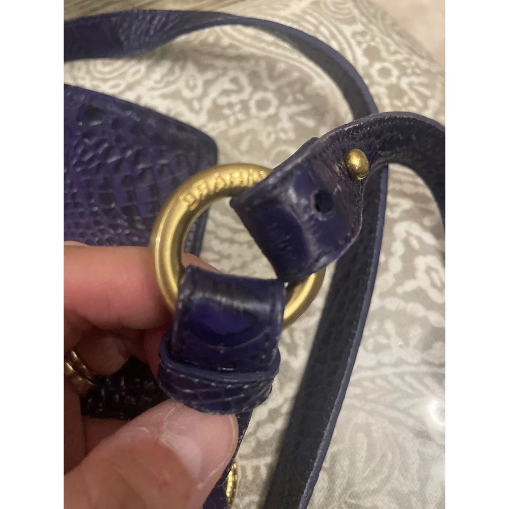 Brahmin Purple Croc Embossed Leather Crossbody Bag Turn Lock Gold Hardware